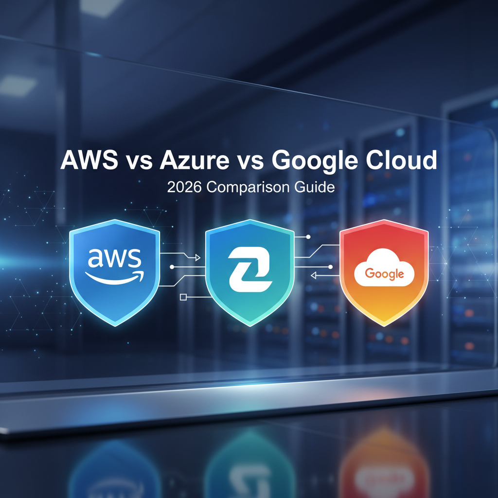 Professional blog header image for article titled: AWS vs Azure vs Google Cloud: 2026 Comparison Guide. High quality, relevant imagery, clean composition.