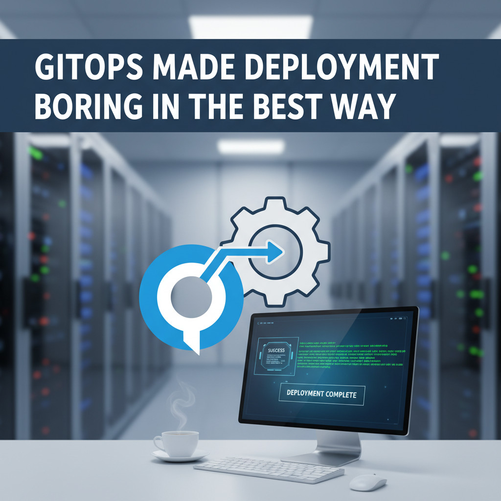Professional blog header image for article titled: GitOps Made Deployment Boring in the Best Way. High quality, relevant imagery, clean composition.