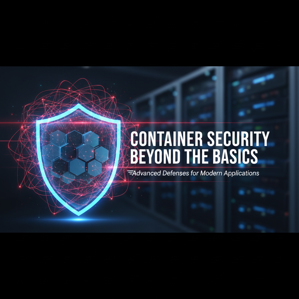 Professional blog header image for article titled: Container Security Beyond the Basics. High quality, relevant imagery, clean composition.