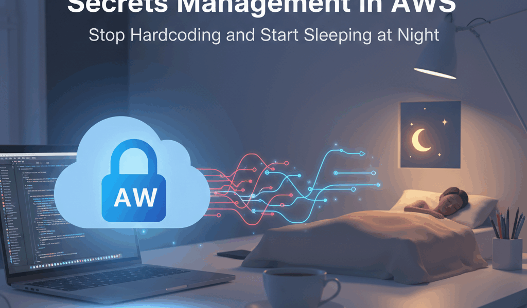 Professional blog header image for article titled: Secrets Management in AWS: Stop Hardcoding and St