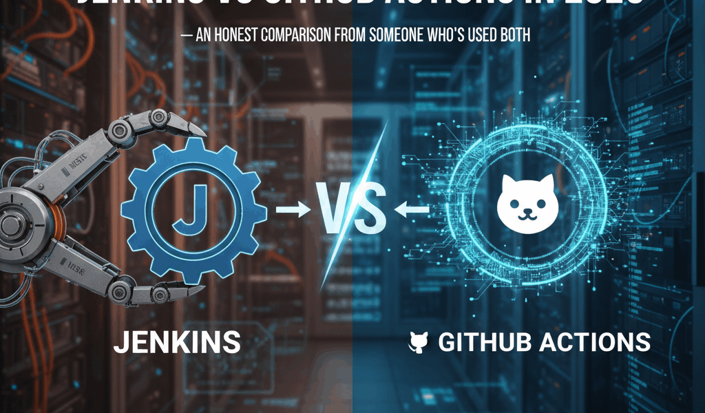 Professional blog header image for article titled: Jenkins vs GitHub Actions in 2026 — An Honest Com