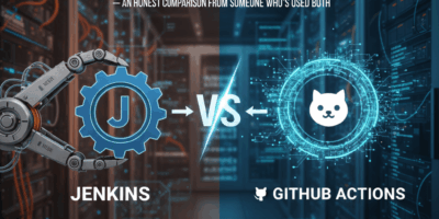 Professional blog header image for article titled: Jenkins vs GitHub Actions in 2026 — An Honest Com